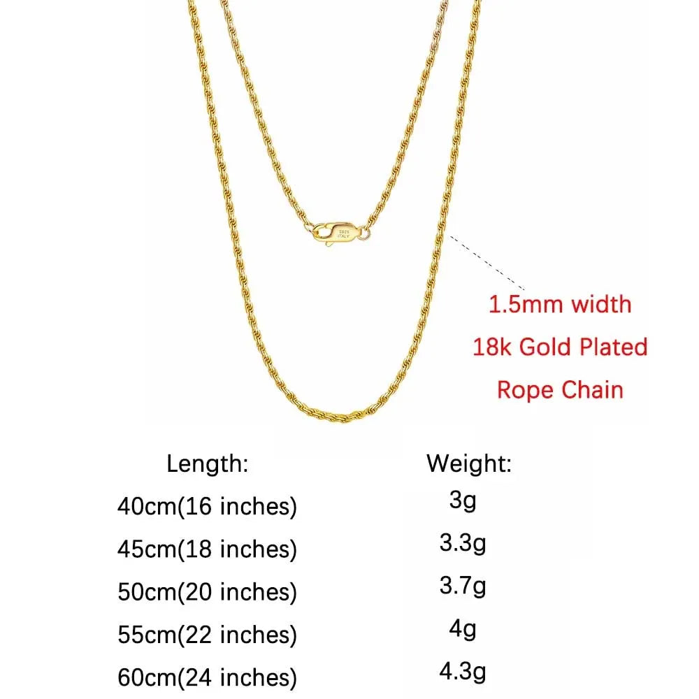 18K Kultapinnoitettu Kaulaketju – 925 Sterling Hopea | 40–60 cm | Hypoallergeeninen | Lahjapaketissa
