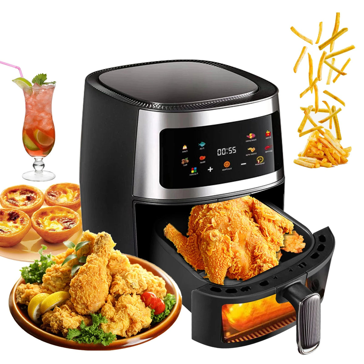 AirFryer 8L 1400W – 360° Kuumailma | 8 Toimintoa | LED | BPA-Vapaa | CE | 1v Takuu | Nopea Toimitus