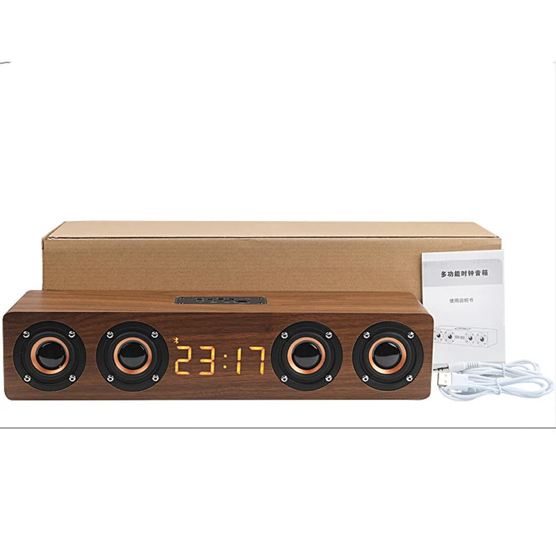 Puinen Soundbar – 20W Bluetooth-kaiutin, FM-radio, LED-näyttö, herätyskello