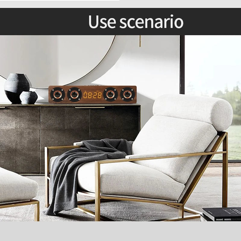 Puinen Soundbar – 20W Bluetooth-kaiutin, FM-radio, LED-näyttö, herätyskello