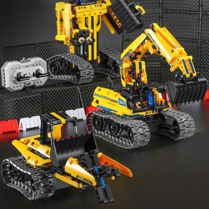 RC Robotti 3-in-1 Rakennussarja – 520 Palikkaa | Robotti, Kaivuri & Bulldozer | Kaukosäädin | CE