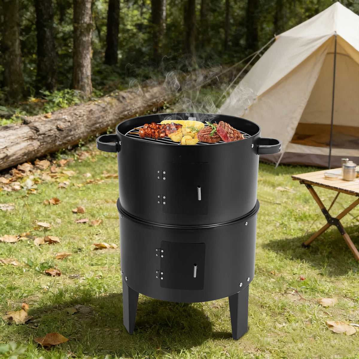 3-in-1 Grilli-Savustin-Haudutin 40 cm – Hiiligrilli Kaksikerroksinen | 6 kk Takuu | Nopea Toimitus