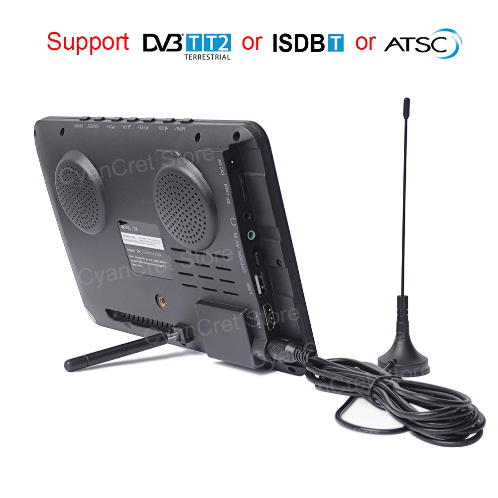 HD Matkatelevisio 8" – DVB-T2, HDMI, USB, akku, 12V auto