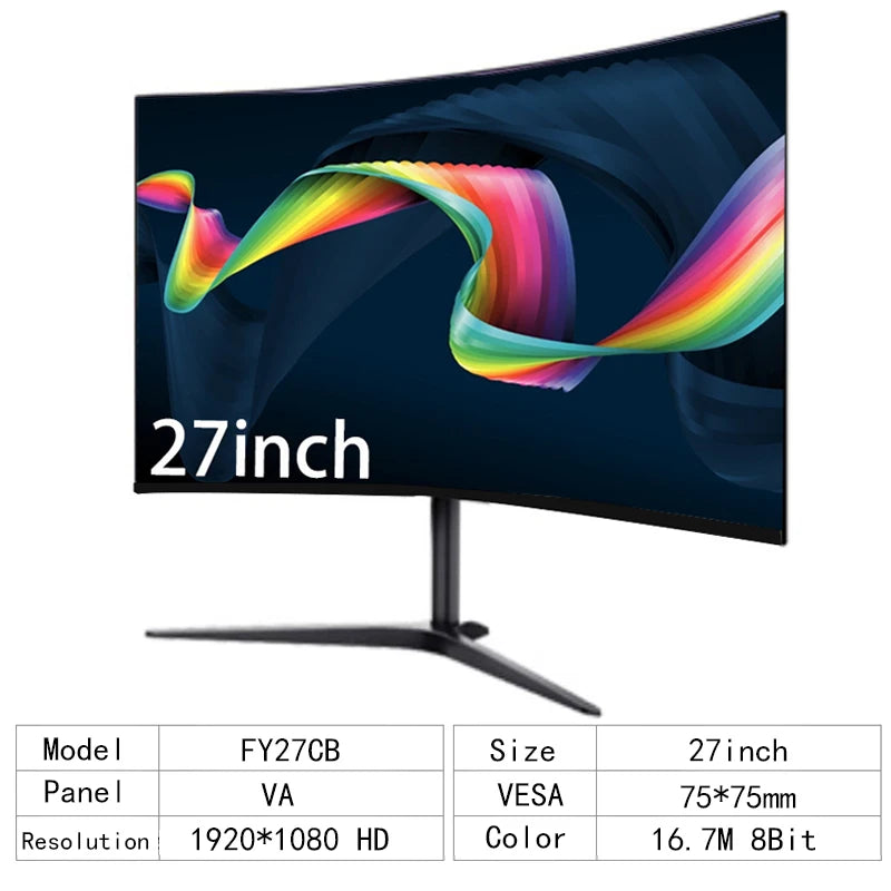 27" Kaareva näyttö – 75 Hz, 2 ms, Full HD 1080p, VA-paneeli **NOPEA TOIMITUS**