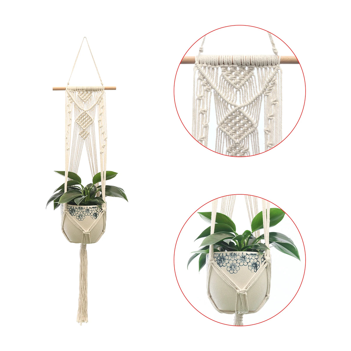 Macrame Kukka-Amppeli – 100% Hamppulanka | Boheemi Sisustus | 13 Mallia | Koti & Parveke
