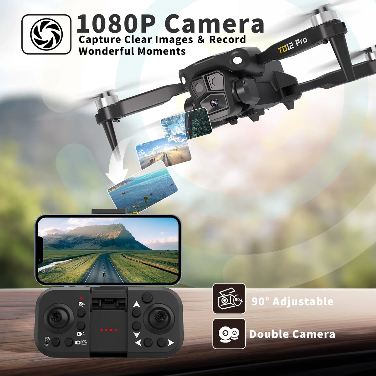 Drone 1080p HD Kameralla – TD12 Pro | 5G WiFi | Harjattomat Moottorit | Taitettava 140g | CE