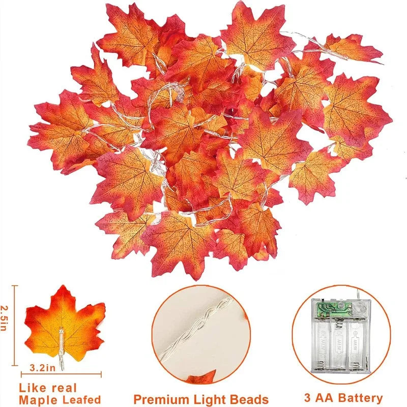 Halloween LED Valosarja – Vaahteralehtikoriste 2M/3M, paristokäyttöinen