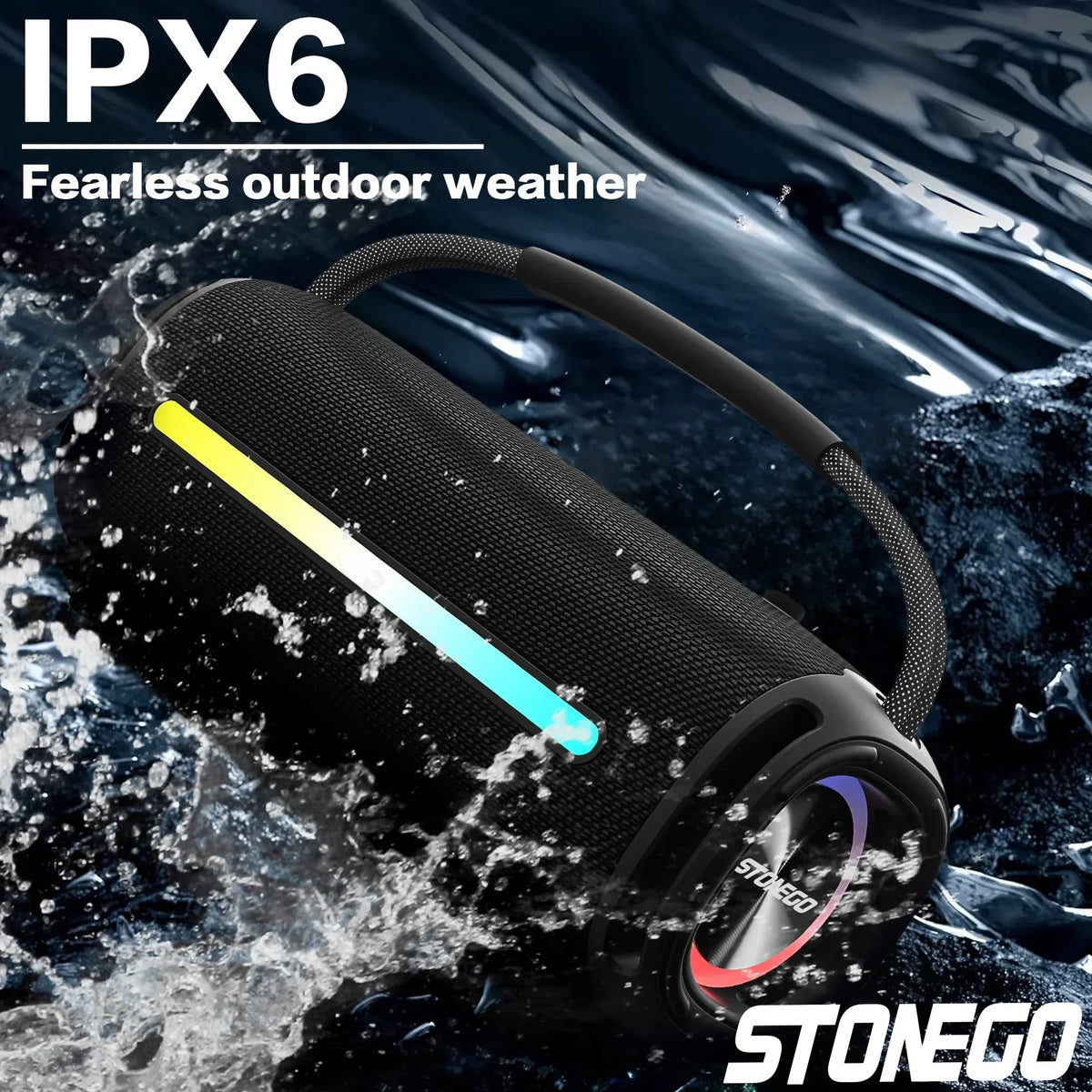 Bluetooth 5.3 Kaiutin – IPX6 Vedenpitavä | 33h Akku | RGB-Valot | TWS-Stereo | 3 Väriä