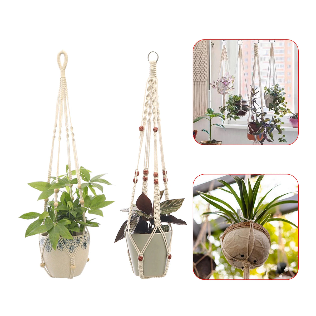 Macrame Kukka-Amppeli – 100% Hamppulanka | Boheemi Sisustus | 13 Mallia | Koti & Parveke