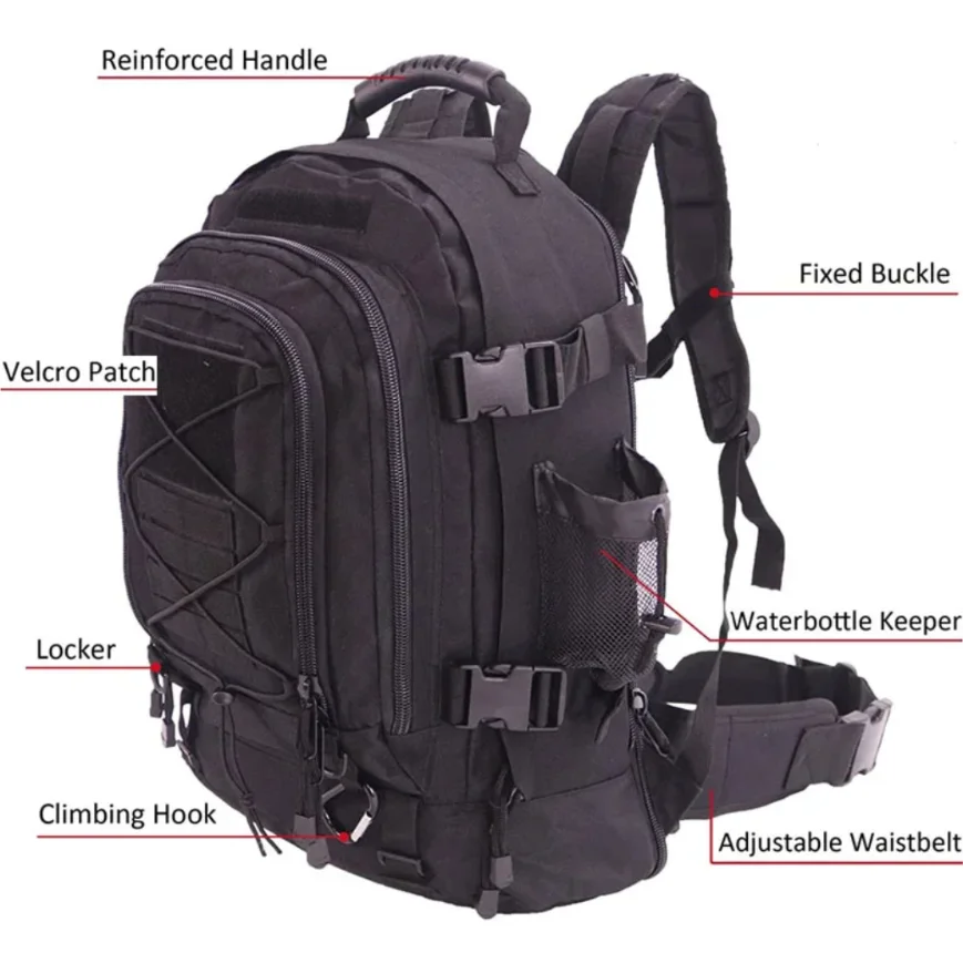 Vaellusreppu 60L – Taktinen Nylon | MOLLE-Järjestelmä | Vettä Hylkivä | 4 Väriä | Vaellus & Telttailu