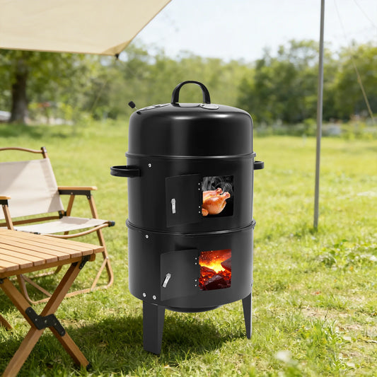 3-in-1 Grilli-Savustin-Haudutin 40 cm – Hiiligrilli Kaksikerroksinen | 6 kk Takuu | Nopea Toimitus