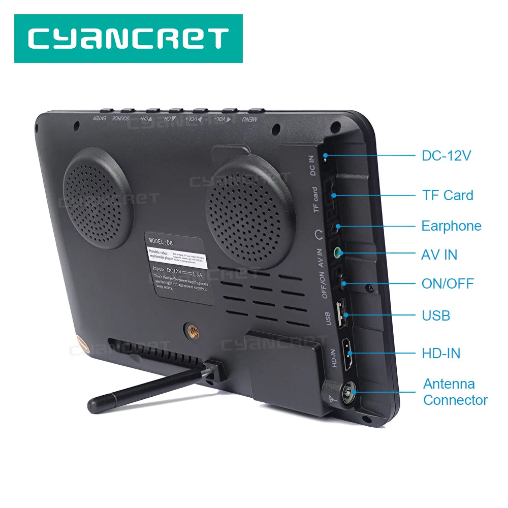 HD Matkatelevisio 8" – DVB-T2, HDMI, USB, akku, 12V auto