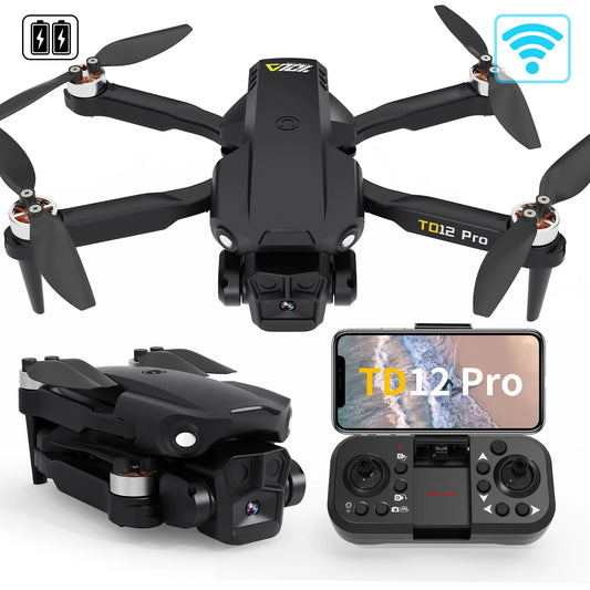 Drone 1080p HD Kameralla – TD12 Pro | 5G WiFi | Harjattomat Moottorit | Taitettava 140g | CE