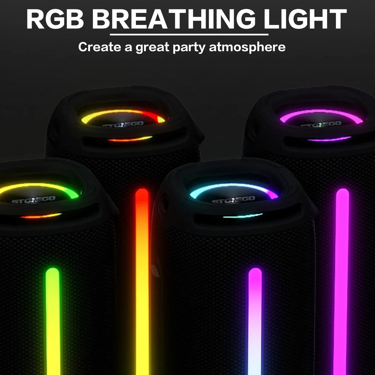 Bluetooth 5.3 Kaiutin – IPX6 Vedenpitavä | 33h Akku | RGB-Valot | TWS-Stereo | 3 Väriä