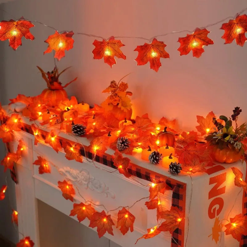 Halloween LED Valosarja – Vaahteralehtikoriste 2M/3M, paristokäyttöinen